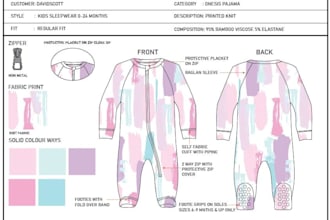 create professional baby apparel tech packs, flat sketches,bom
