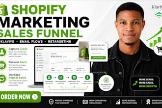 setup a shopify sales funnel with klaviyo email flows and retargeting