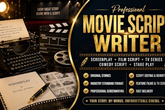 write movie script, screenplay film script tv series script and comedy script