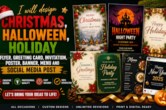 design christmas halloween holiday flyer greeting card, invitation poster banner