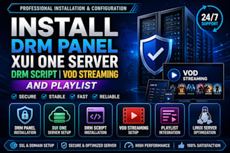 install drm panel, xui one server, drm script ,vod streaming and playlist