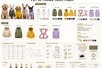create dog hoodie, dog jacket, raincoat, dog harness and pet apparel tech pack