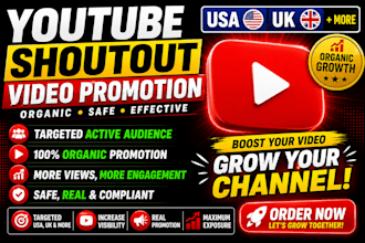 shoutout youtube organic for USA UK, video promotion for active audience