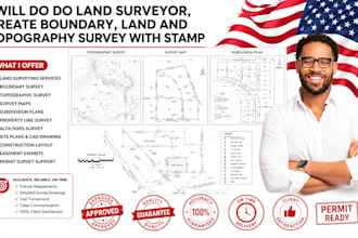 do land surveyor, create boundary, land and topography survey with stamp