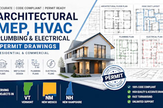 do architectural mep hvac plumbing electrical permit drawing in vt nm nh