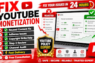 fix youtube monetization issues, adsense problem, reused content