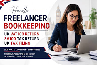 handle freelancer bookkeeping, uk vat100 return, sa100 tax return, uk tax filing