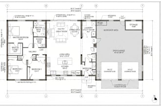 design 2d barndominium floor plan, bandominium pole barn for permit drawing sets