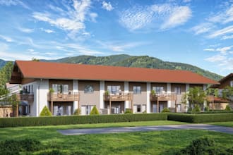 do multifamily housing archiviz for 3d alpine courtyard, bavarian home exterior