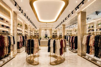 stylish3d fashion boutique store,showroom interior,cloth rack render,retail shop