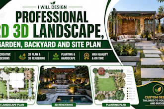 design a professional 2d 3d landscape garden backyard and site plan