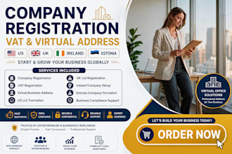 company registration vat registration virtual address in  US UK ireland  estonia