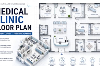 design medical clinic floor plan with equipment and furniture layout plan