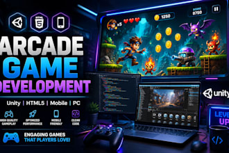 develop a professional unity 2d arcade game for mobile, web, and PC
