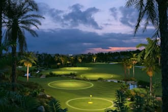 design 3d mini golf course, golf landscape, and indoor simulator setup