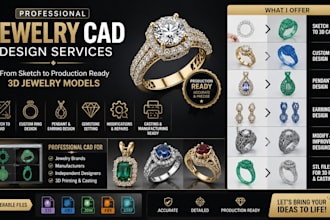 do custom jewelry cad from sketches rings pendant and production ready 3d model