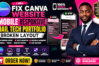 fix canva website mobile responsive nail tech portfolio broken layout