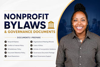 draft nonprofit bylaws, conflict policy and governance documents
