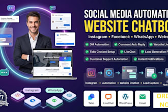 setup social media automation flows, website chatbot using tidio, livechat