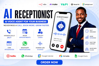 ai receptionist, ai voice agent using vapi, retell ai, n8n, make