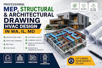 mep plan structural and architectural drawing hvac design in wa il MD