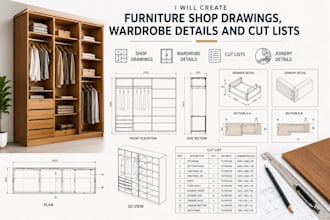 create furniture shop drawings, wardrobe details and cut lists