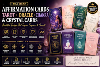 design affirmation cards tarot, oracle, chakra and crystal cards deck design