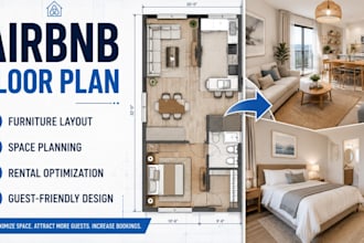 design airbnb floor plan with furniture layout and space planning