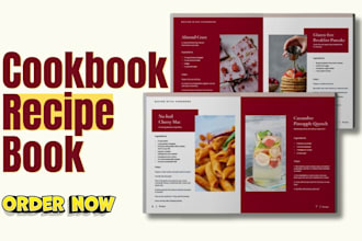 do cookbook design, recipe book formatting, food menu design with custom layouts