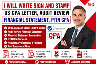 write and sign US CPA letter, audit review financial statement, profit and loss