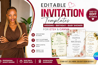 design editable wedding birthday baby shower for etsy and canva template
