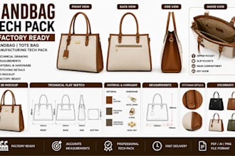 create handbag tote bag 3d mockup tech pack for manufacturing factory ready