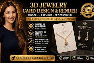 create a modern 3d jewelry card design and render it