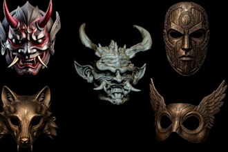 sculpt 3d mask, 3d helmet, cosplay aemor 3d custom mask for printing