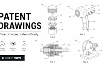 draw uspto patent drawing, utility patent illustration and technical drawing