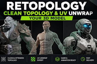 do retopology, clean topology, 2d to 3d and uv unwrap your 3d model