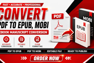 convert PDF to epub, mobi ebook manuscript conversion, editable file document