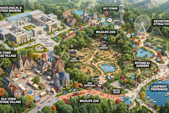 design illustrated tourist map, museum map, zoo map and visitors guide
