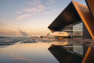 3d aircraft hangar exterior design,rooftop solar panel,airport cgi aerial render