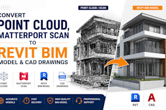 convert point cloud, matterport scan to revit bim model and cad drawings