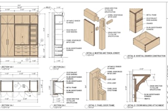 draft millwork, furniture details, kitchen, woodwork, and joinery shop drawings