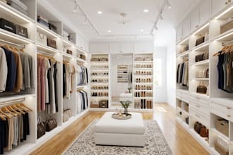 design 2d and 3d walk in closet, dressing room and custom cabinetry