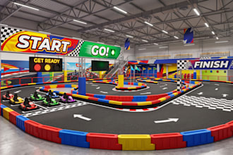 design a professional 3d go kart track, race circuit and motorsport facility
