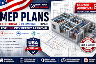 design mep plans electrical plumbing hvac drawings for USA city permit