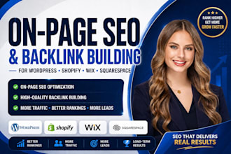 do on page SEO and backlink building for wordpress, shopify, wix