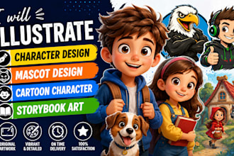 illustrate character design, mascot design, cartoon character and storybook art