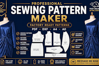 make professional sewing patterns and size grading for cloth garments in PDF dxf