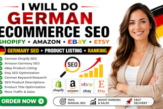 do german ecommerce SEO for german shopify, amazon, ebay, etsy product listing