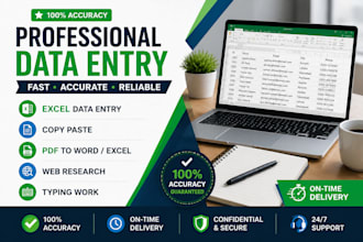 accurate data entry, copy paste, excel and web research