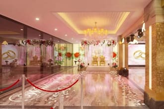 makeup modern 3d auditorium, party entrance hall decor, lounge lobby design